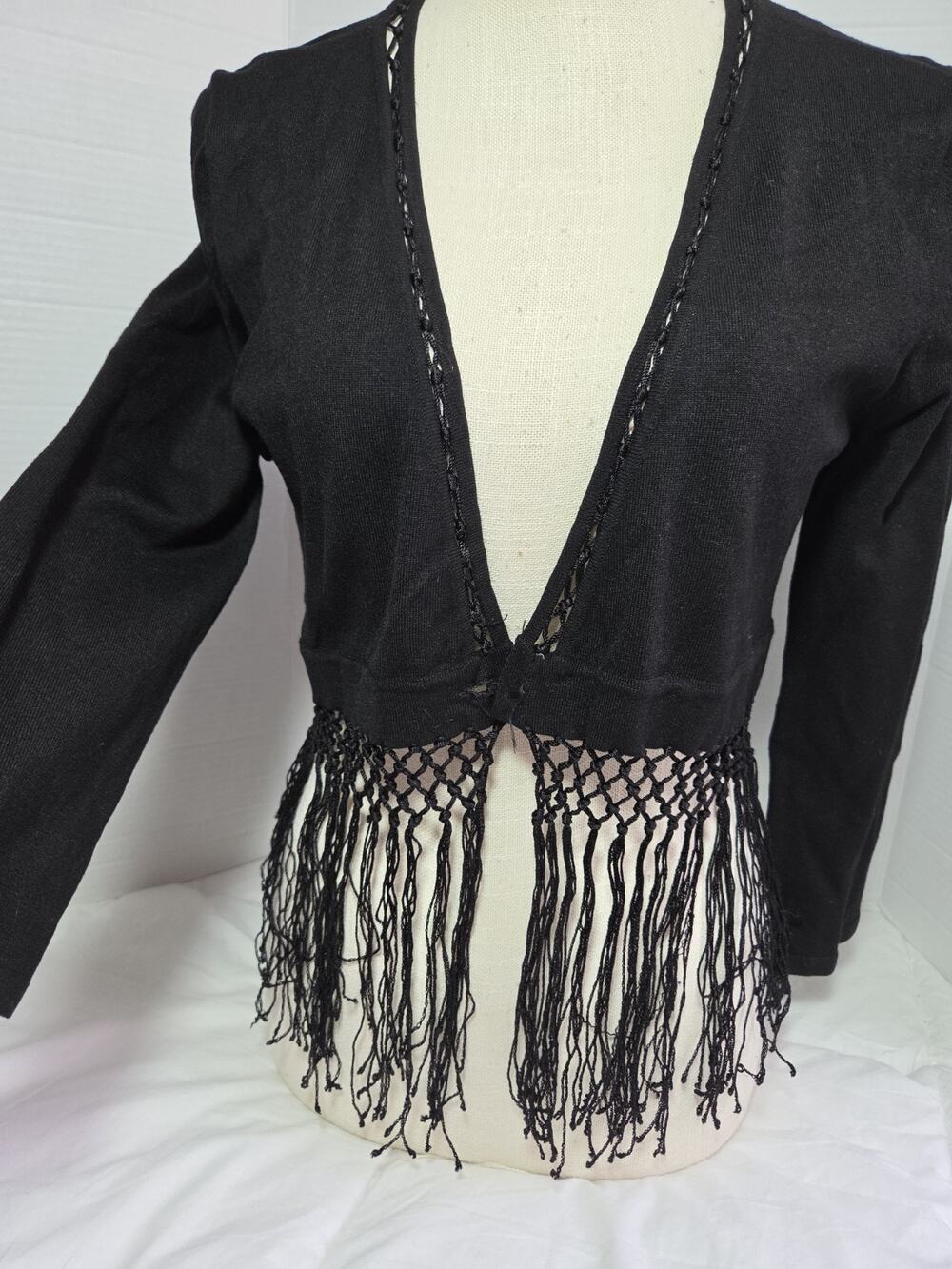 Willi Smith Yek Bolero Sz M Silk Blend Black Fringe Boho Y2k Whimsy Goth Hemmesh